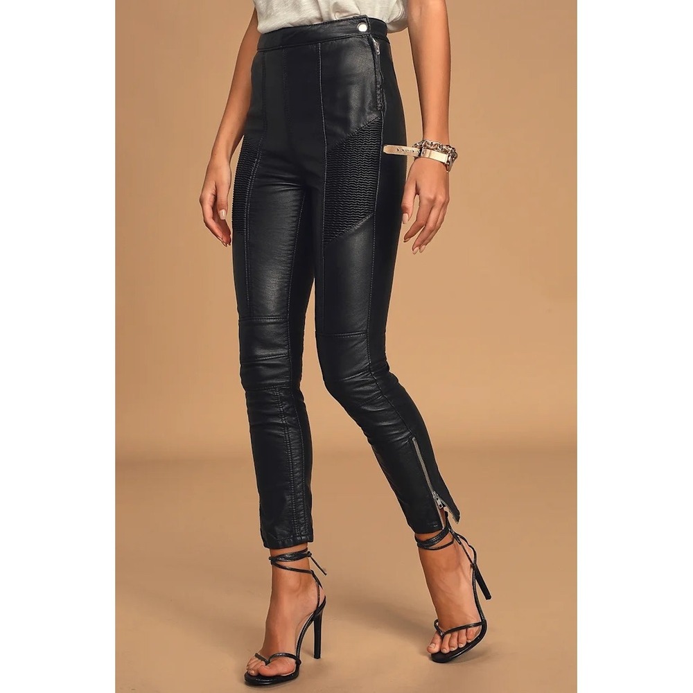 Free People NEW Black Faux Leather Moto High Rise Zipper Pants SZ 2 Edgy Goth